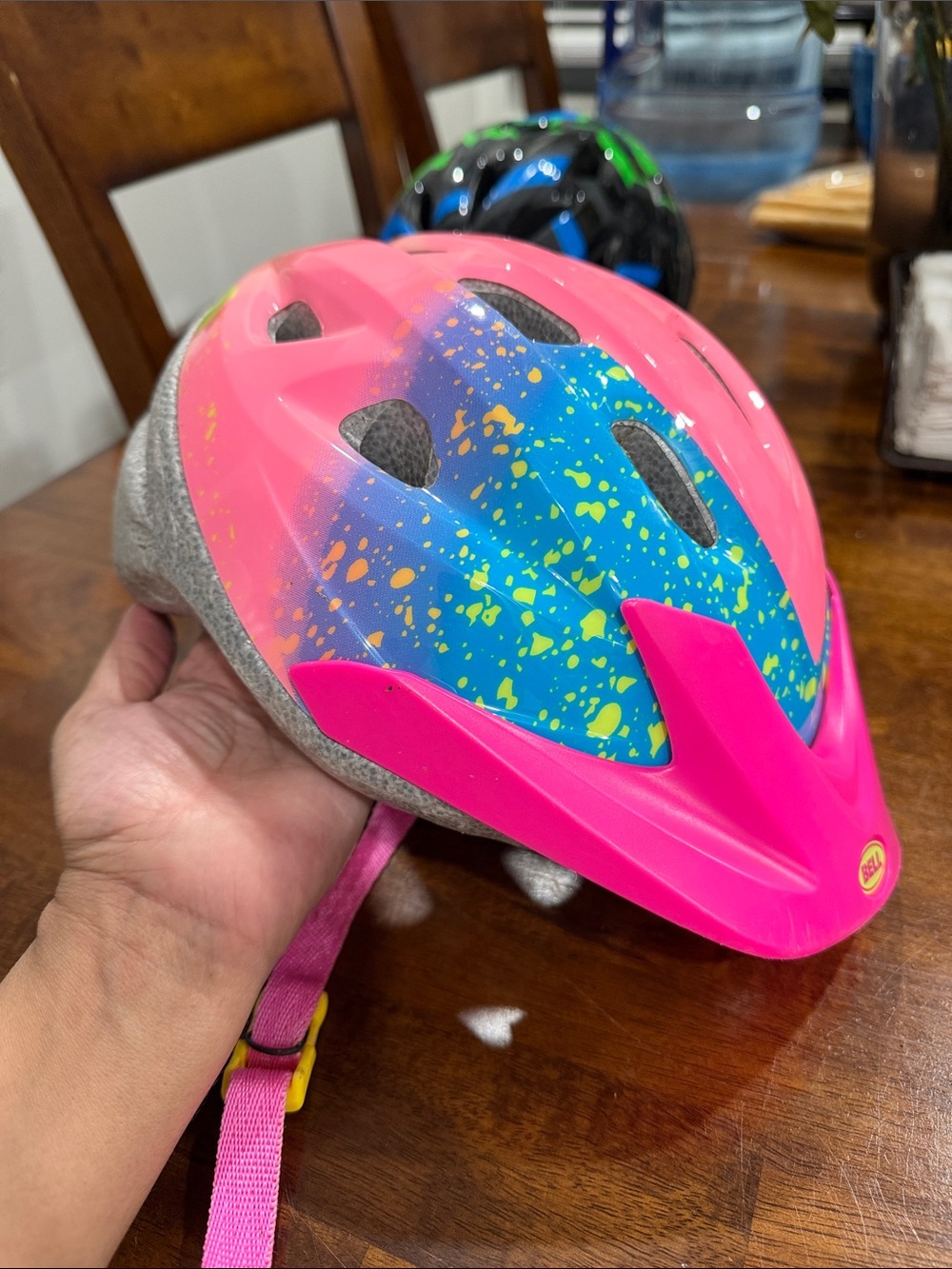Kids Pink & Blue Splash Bicycle Helmet - Youth Safety Helmet